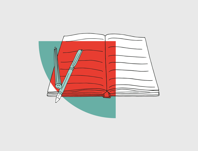illustration of an open journal with pen